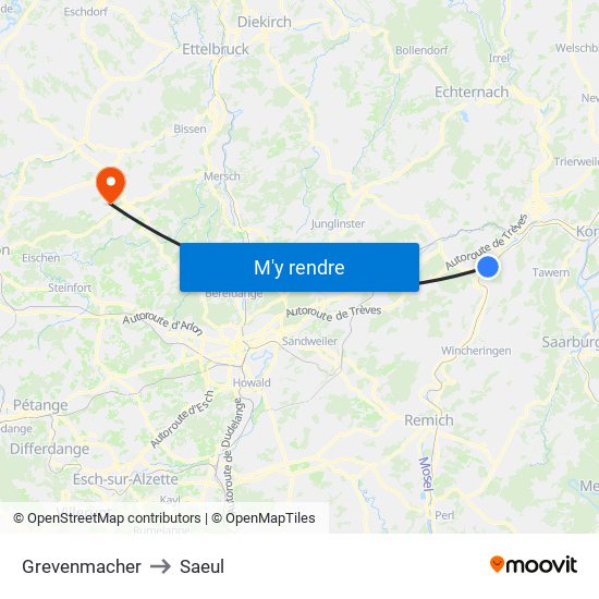 Grevenmacher to Saeul map