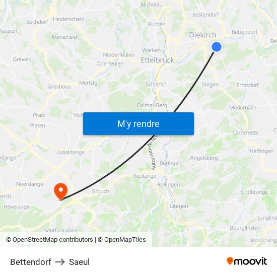 Bettendorf to Saeul map