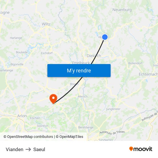 Vianden to Saeul map