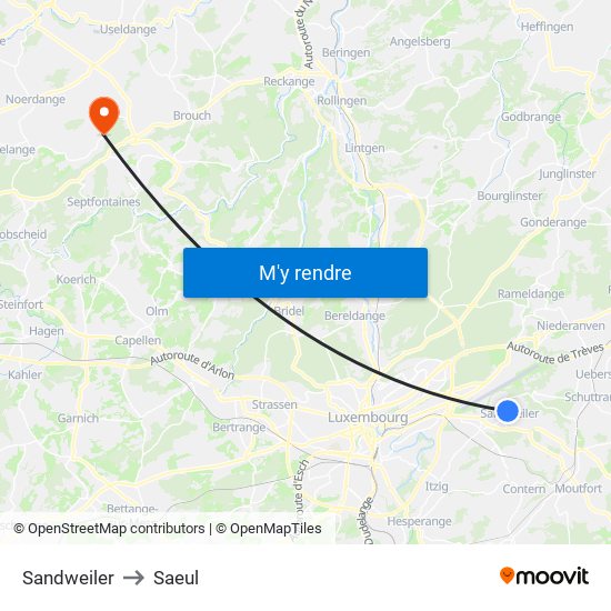 Sandweiler to Saeul map