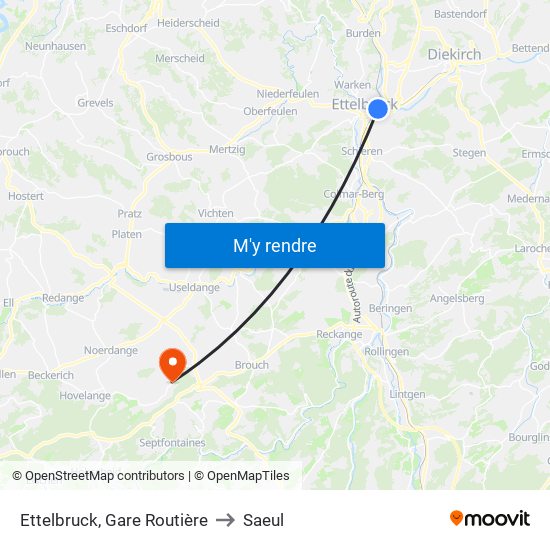 Ettelbruck, Gare Routière to Saeul map