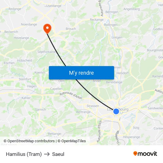 Hamilius (Tram) to Saeul map