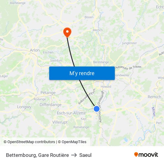 Bettembourg, Gare Routière to Saeul map