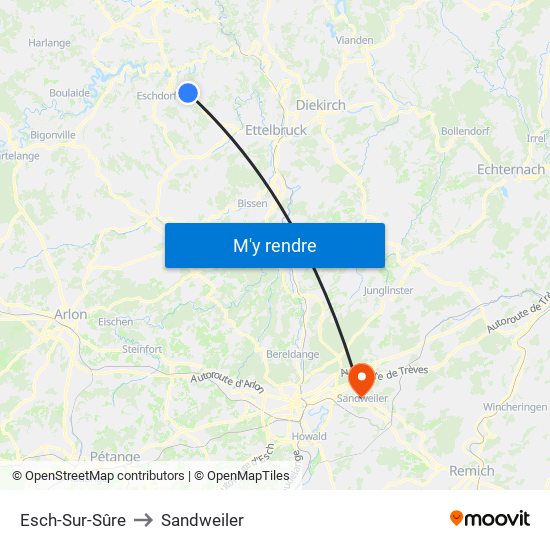 Esch-Sur-Sûre to Sandweiler map