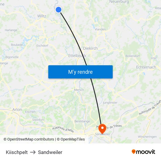 Kiischpelt to Sandweiler map