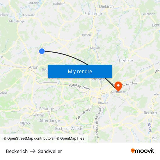 Beckerich to Sandweiler map