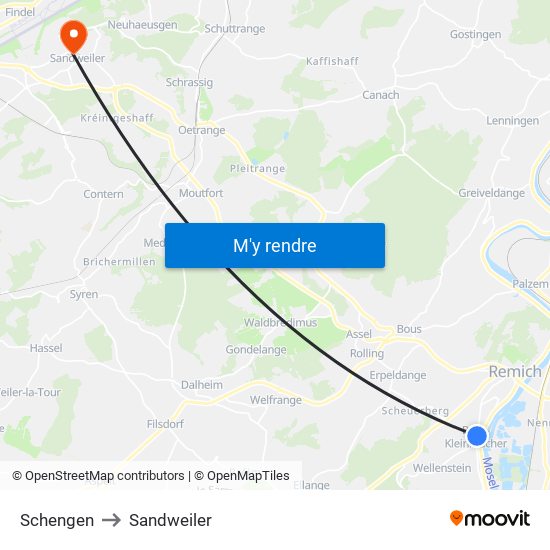 Schengen to Sandweiler map