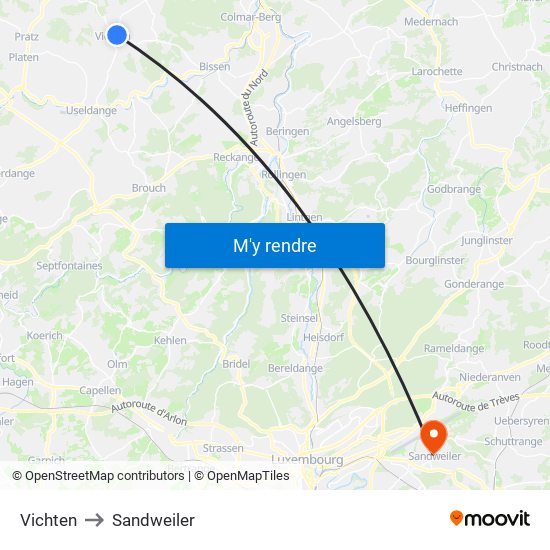 Vichten to Sandweiler map