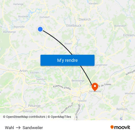 Wahl to Sandweiler map