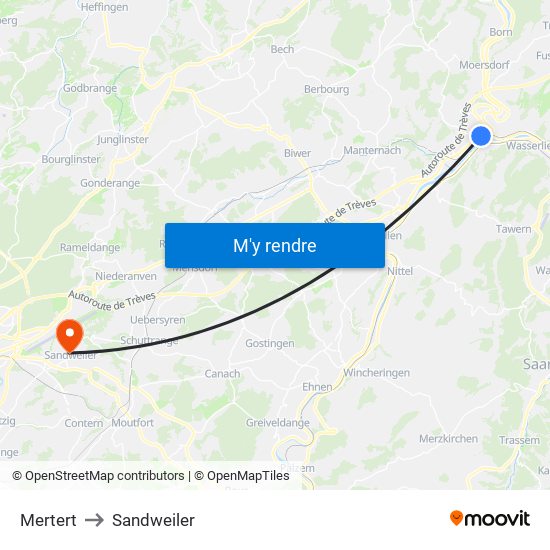 Mertert to Sandweiler map