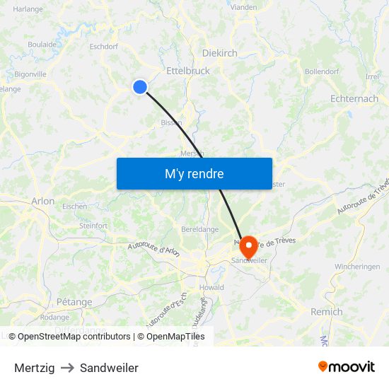 Mertzig to Sandweiler map