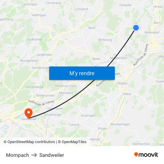 Mompach to Sandweiler map