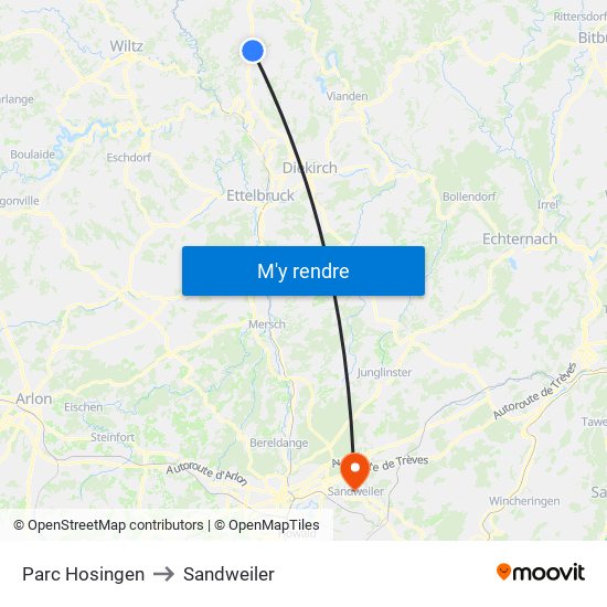 Parc Hosingen to Sandweiler map