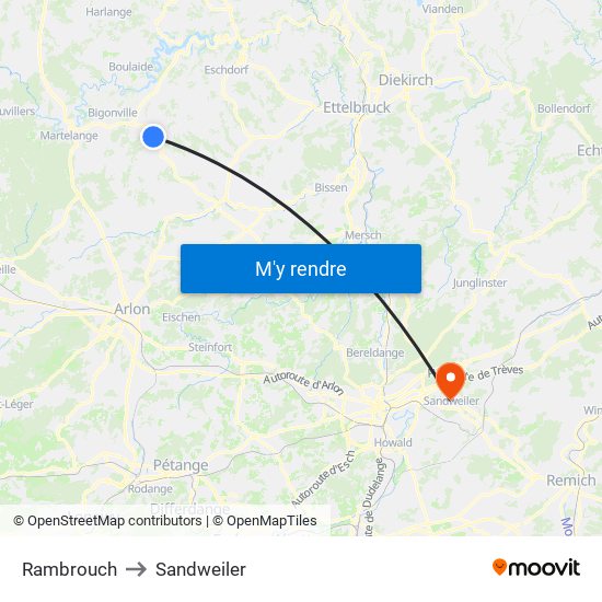 Rambrouch to Sandweiler map