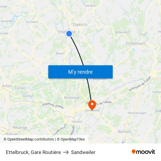 Ettelbruck, Gare Routière to Sandweiler map