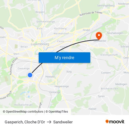 Gasperich, Cloche D'Or to Sandweiler map