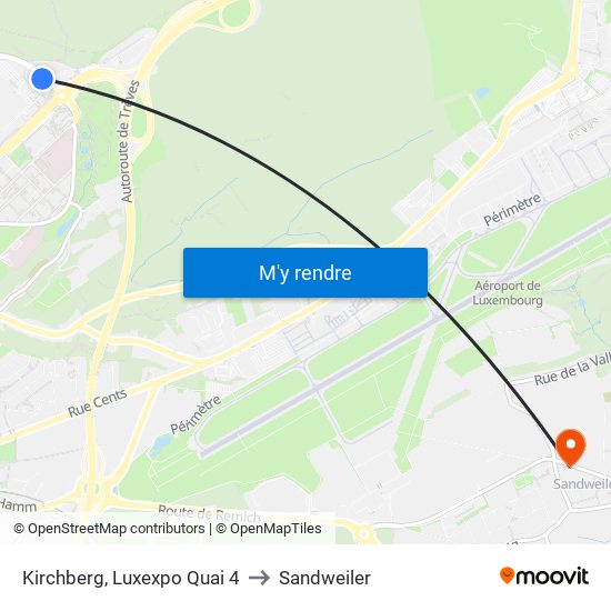 Kirchberg, Luxexpo Quai 4 to Sandweiler map