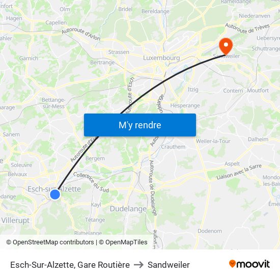 Esch-Sur-Alzette, Gare Routière to Sandweiler map