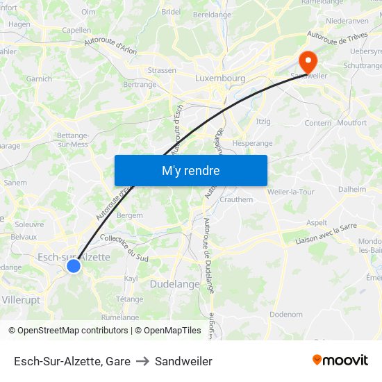 Esch-Sur-Alzette, Gare to Sandweiler map