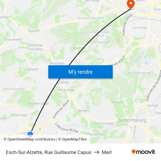 Esch-Sur-Alzette, Rue Guillaume Capus to Merl map