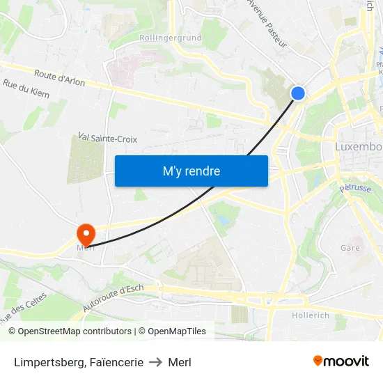 Limpertsberg, Faïencerie to Merl map