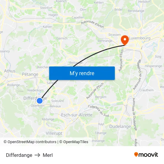 Differdange to Merl map