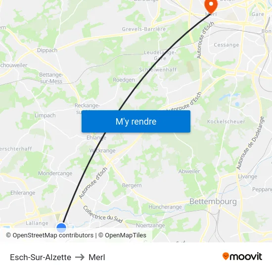 Esch-Sur-Alzette to Merl map