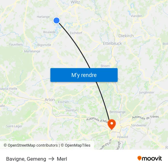 Bavigne, Gemeng to Merl map