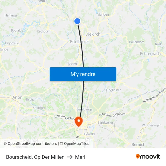 Bourscheid, Op Der Millen to Merl map