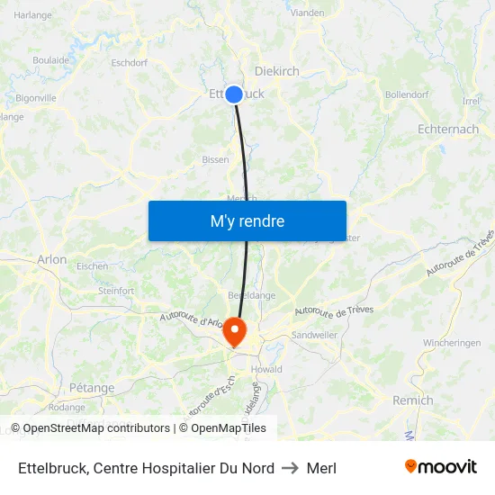 Ettelbruck, Centre Hospitalier Du Nord to Merl map