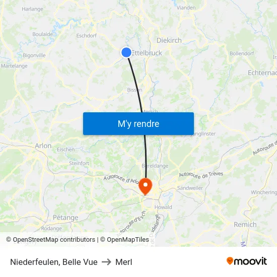 Niederfeulen, Belle Vue to Merl map