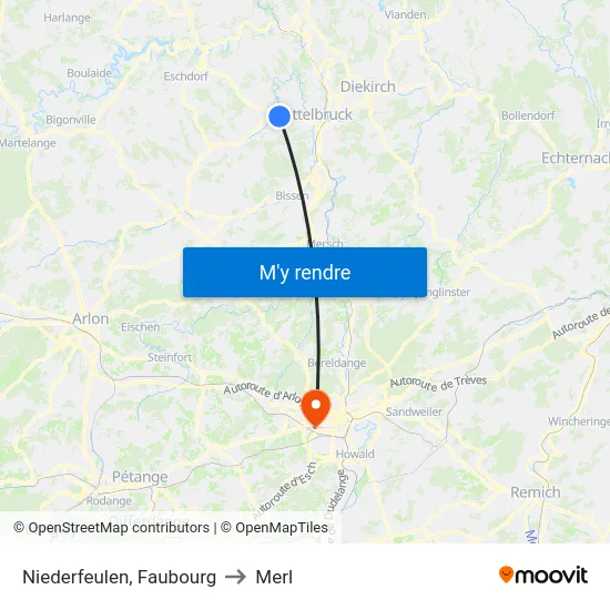 Niederfeulen, Faubourg to Merl map