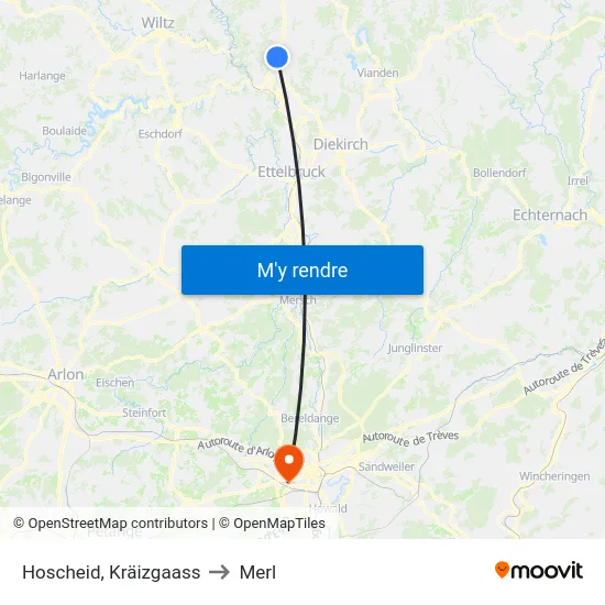 Hoscheid, Kräizgaass to Merl map