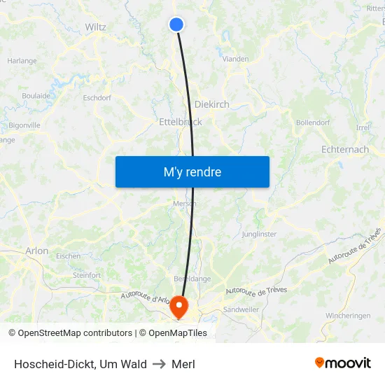Hoscheid-Dickt, Um Wald to Merl map