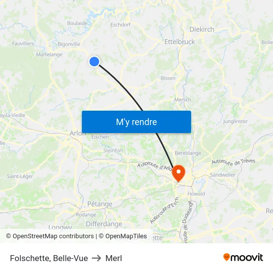 Folschette, Belle-Vue to Merl map