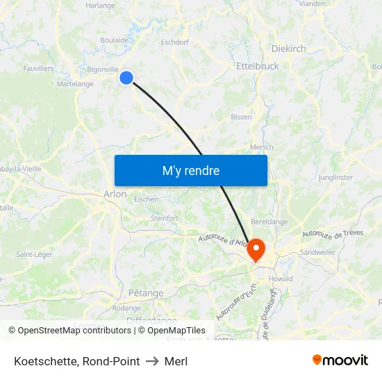 Koetschette, Rond-Point to Merl map