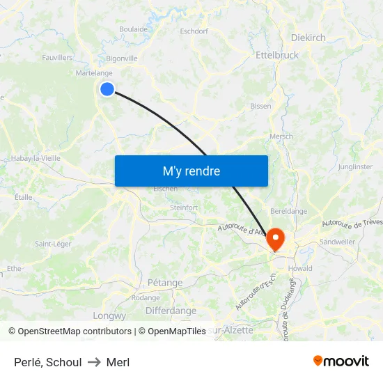 Perlé, Schoul to Merl map