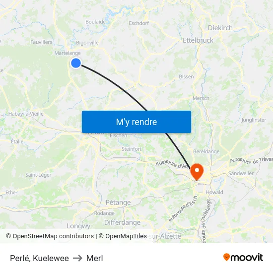 Perlé, Kuelewee to Merl map