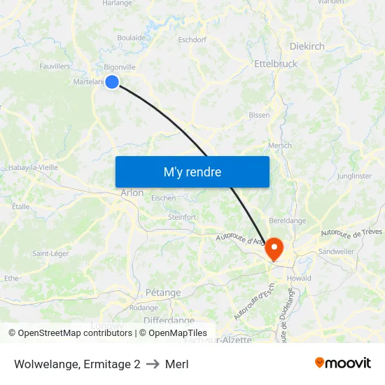 Wolwelange, Ermitage 2 to Merl map