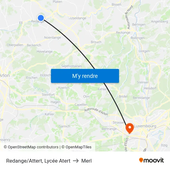 Redange/Attert, Lycée Atert to Merl map