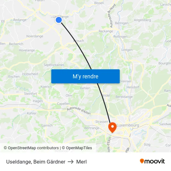 Useldange, Beim Gärdner to Merl map