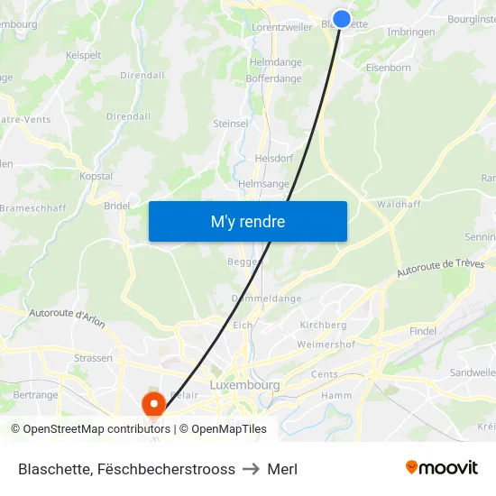 Blaschette, Fëschbecherstrooss to Merl map