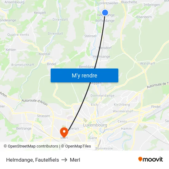 Helmdange, Fautelfiels to Merl map