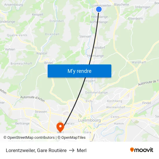 Lorentzweiler, Gare Routière to Merl map