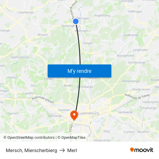 Mersch, Mierscherbierg to Merl map