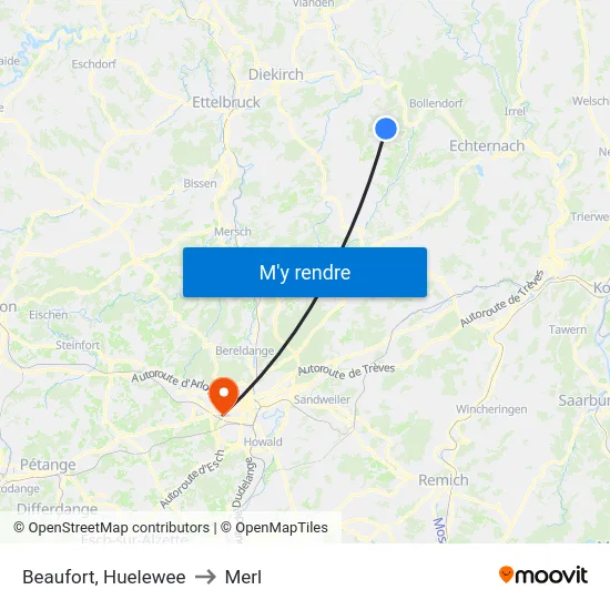 Beaufort, Huelewee to Merl map