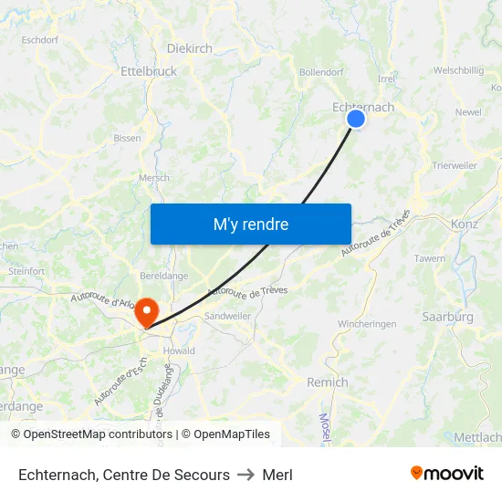 Echternach, Centre De Secours to Merl map