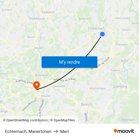 Echternach, Manertchen to Merl map