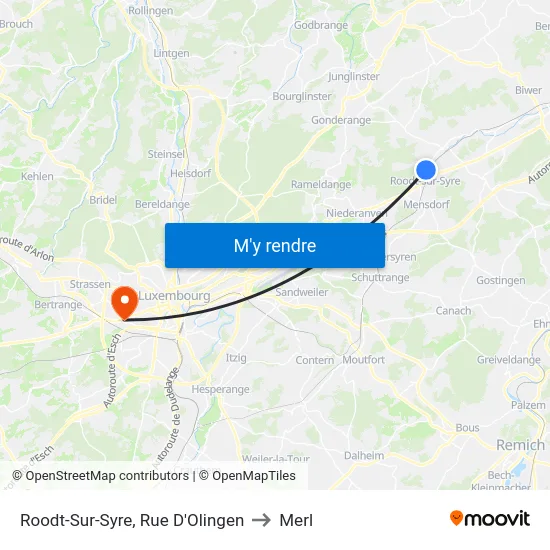 Roodt-Sur-Syre, Rue D'Olingen to Merl map