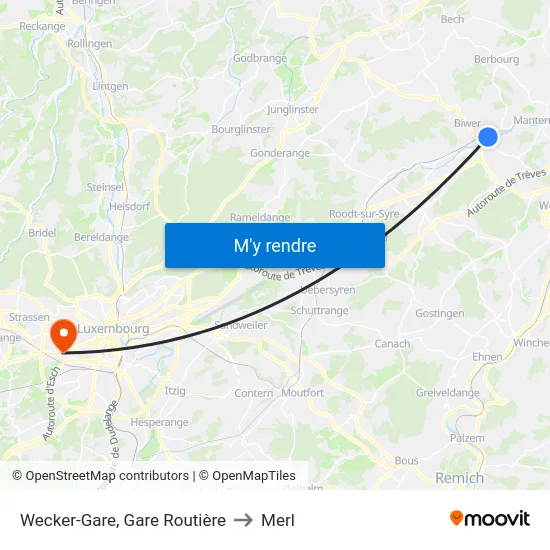 Wecker-Gare, Gare Routière to Merl map